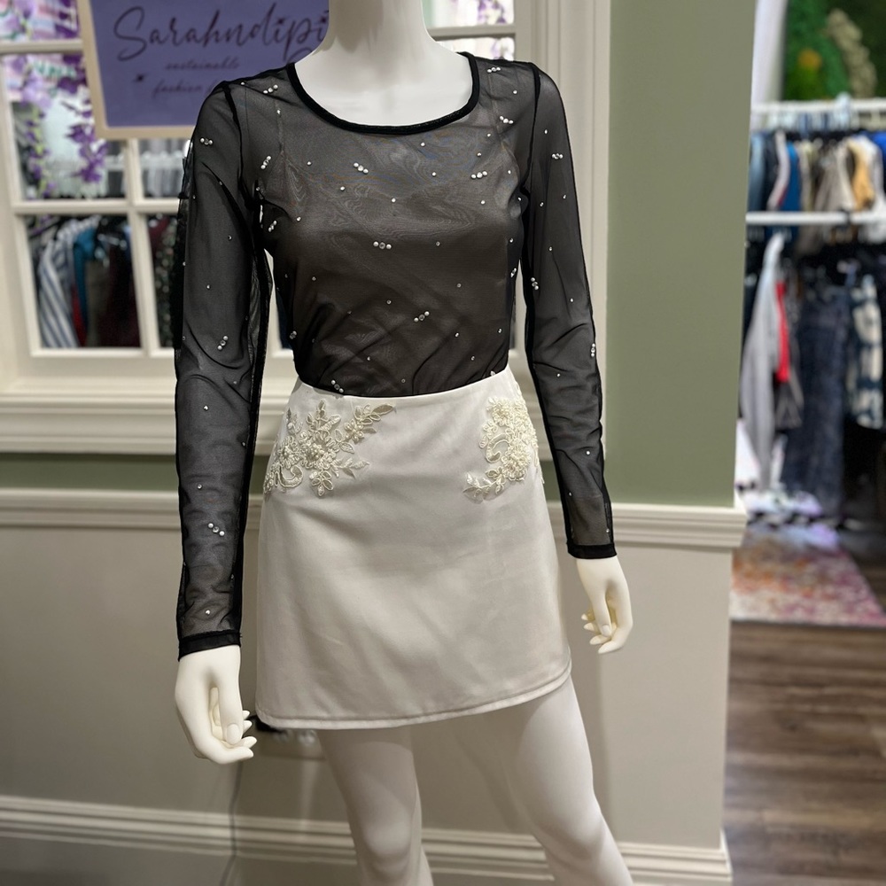 White Mini Skirt w/ Lace Detail